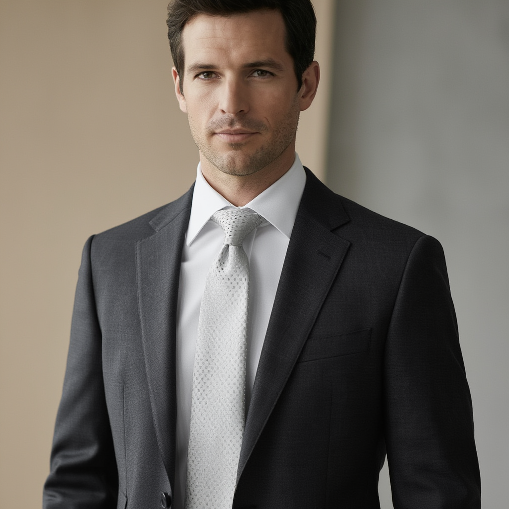 Julien | Élégante Cravate Homme en Jacquard de Soie Argentée 4