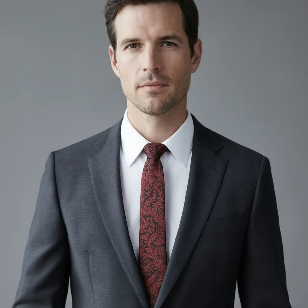 Ethan | Élégante Cravate Rouge en Soie avec Motif Paisley Homme Luxe 5