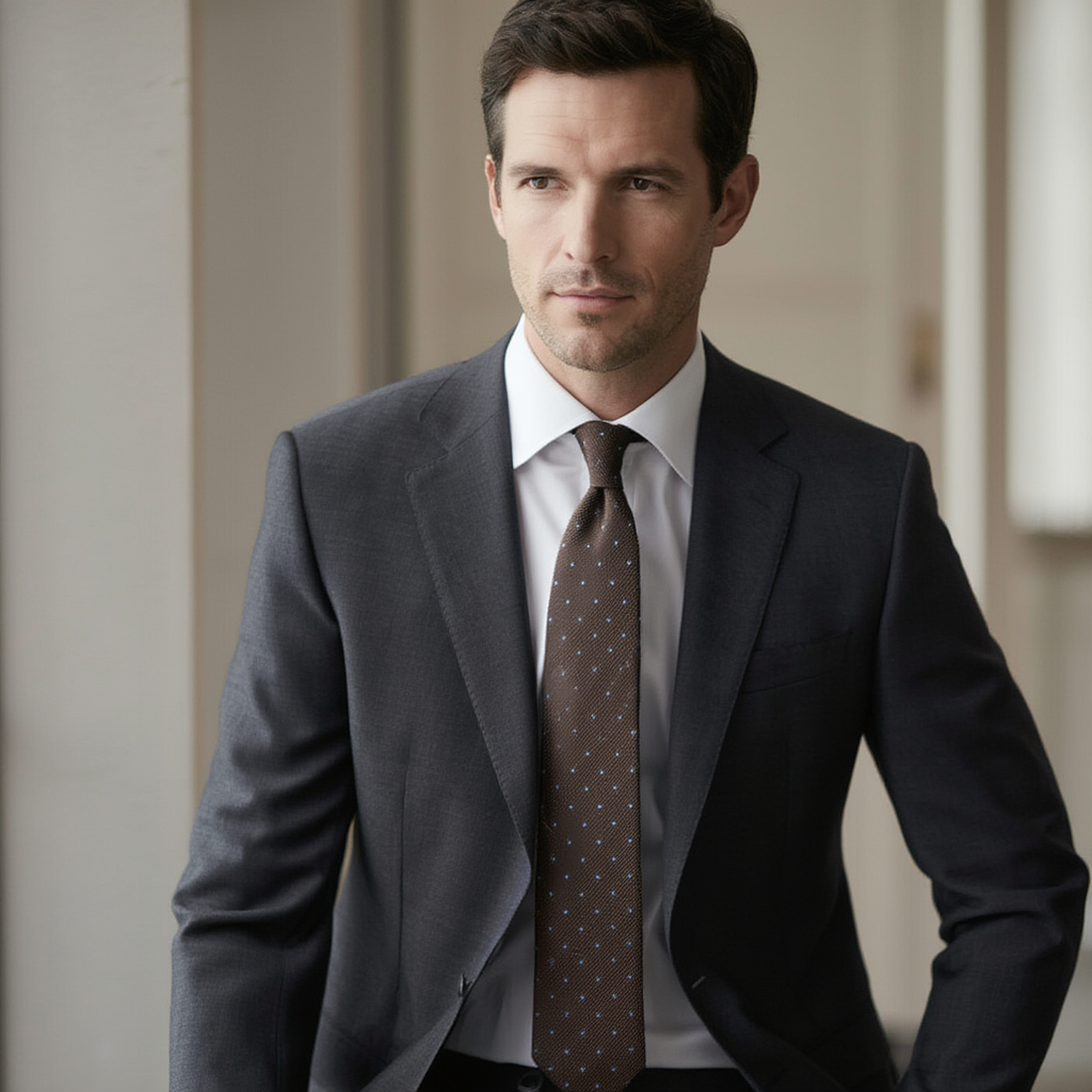 Julien | Élégante Cravate Homme en Soie Grenadine Marron 6