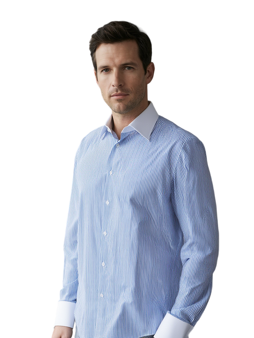 Chemise habillee Homme Classique | Rayures bleues et blanches 1