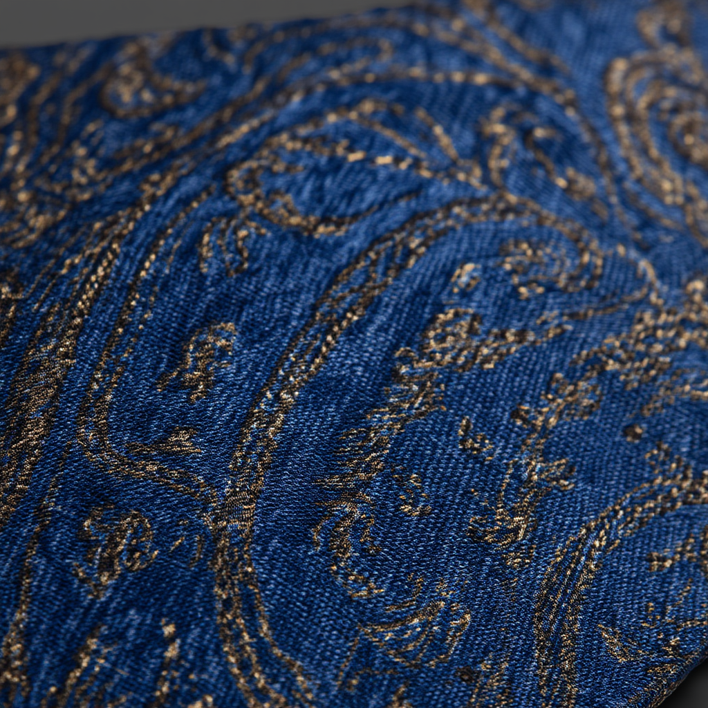 Lucas | Élégante Cravate Homme Luxe en Soie Paisley Bleu et Doré 5