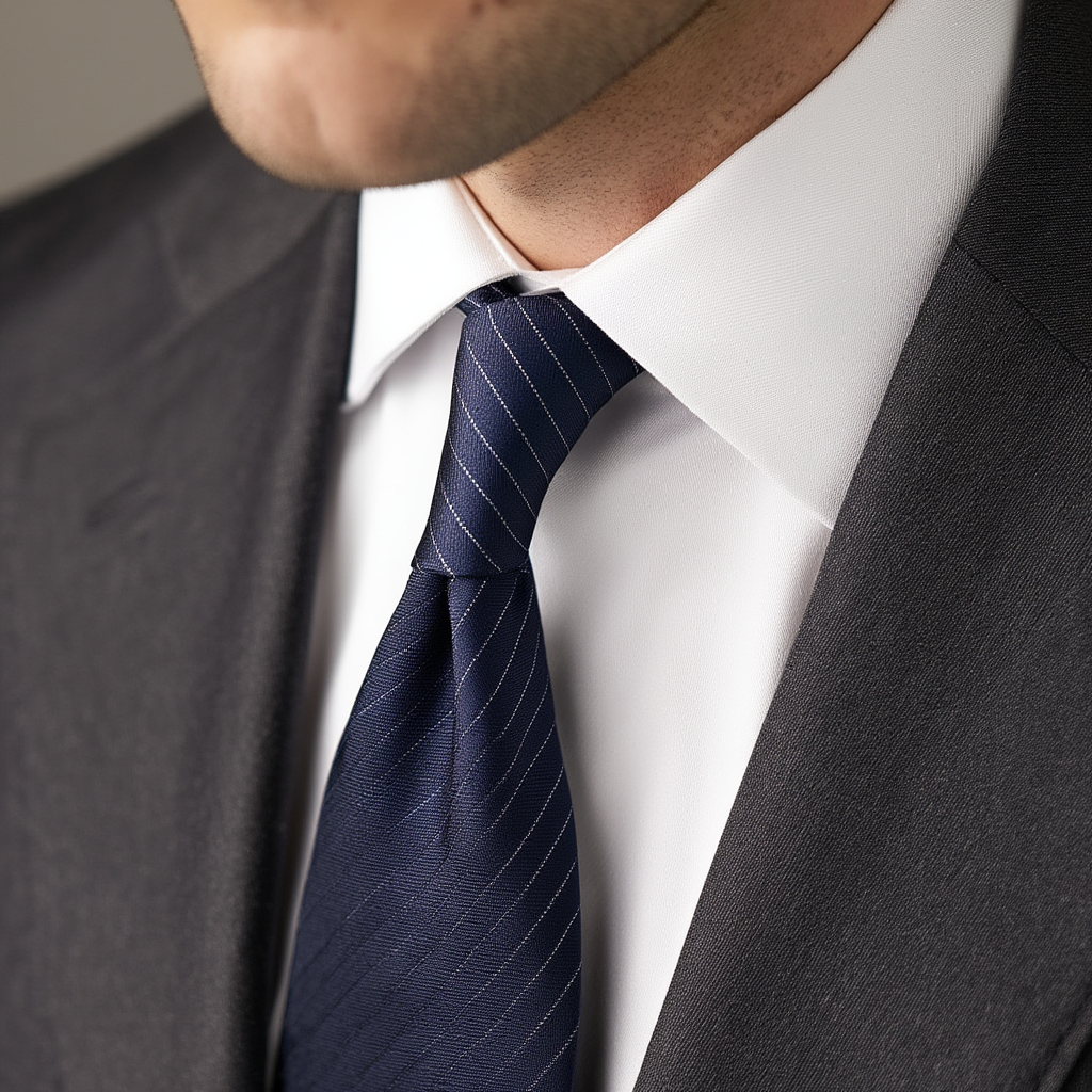 Lucas | Élégante Cravate Homme en Coton Rayé Bleu Marine 5