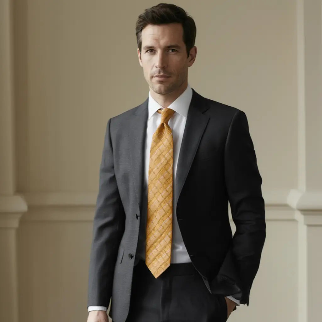 Lucas | Élégante Cravate Homme en Soie Rayée Orange 2