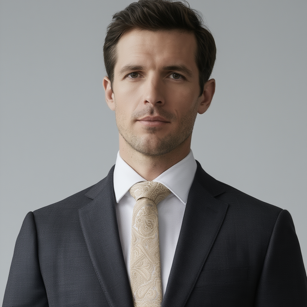 Julien | Élégante Cravate Homme Luxe en Soie Jacquard Champagne 2