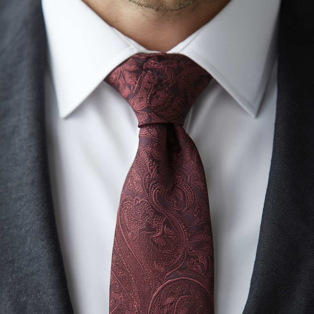 Julien | Élégante Cravate en Jacquard de Soie Bordeaux 3