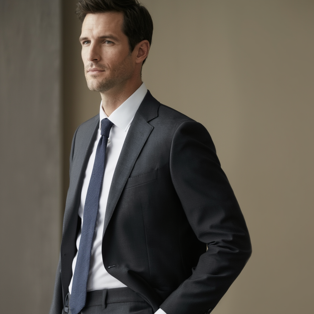 Julien | Élégante Cravate Homme en Soie Grenadine Bleu Marine 5