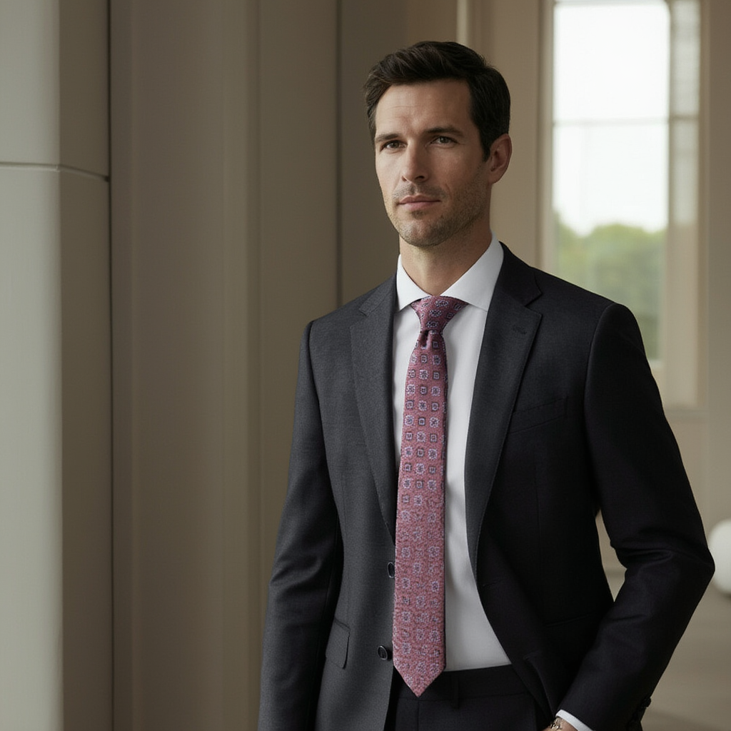 Julien | Élégante Cravate Homme Luxe en Soie Jacquard Framboise 4