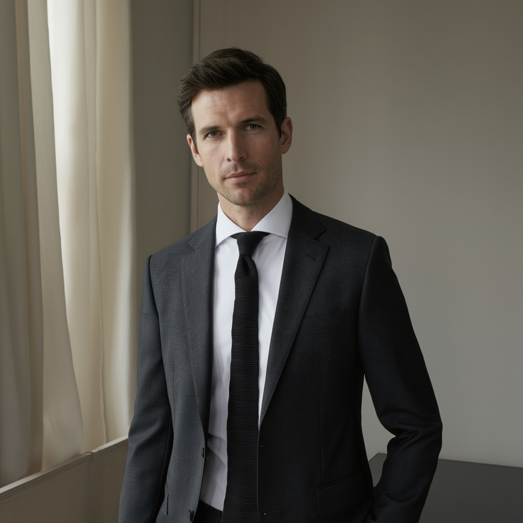 Julien | Élégante Cravate en Soie Grenadine Noire 4