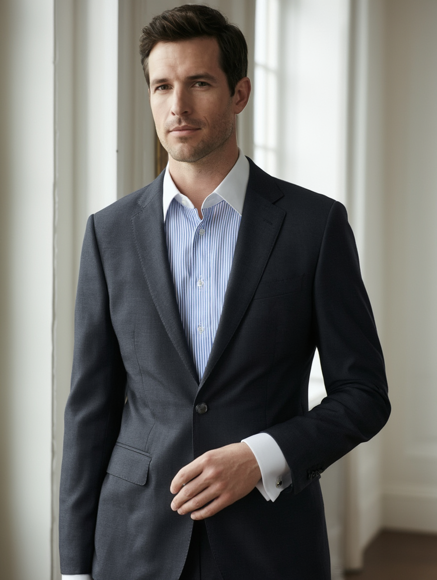 Chemise habillee Homme Classique | Rayures bleues et blanches 3