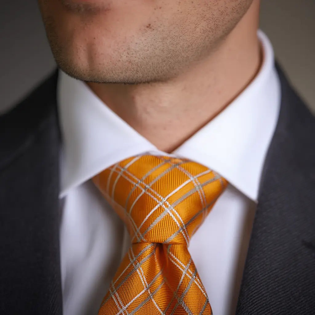 Lucas | Élégante Cravate Homme en Soie Rayée Orange 4