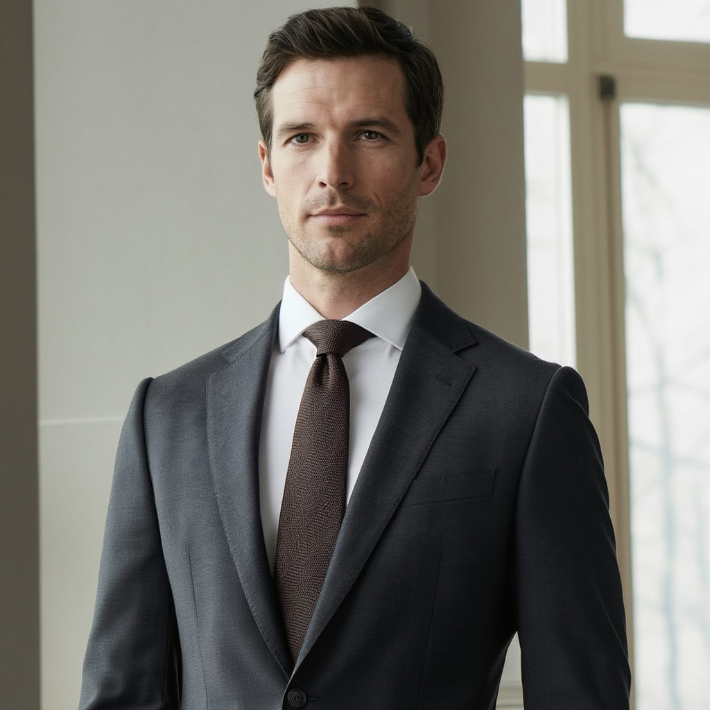 Julien | Élégante Cravate Homme en Soie Grenadine Marron 3