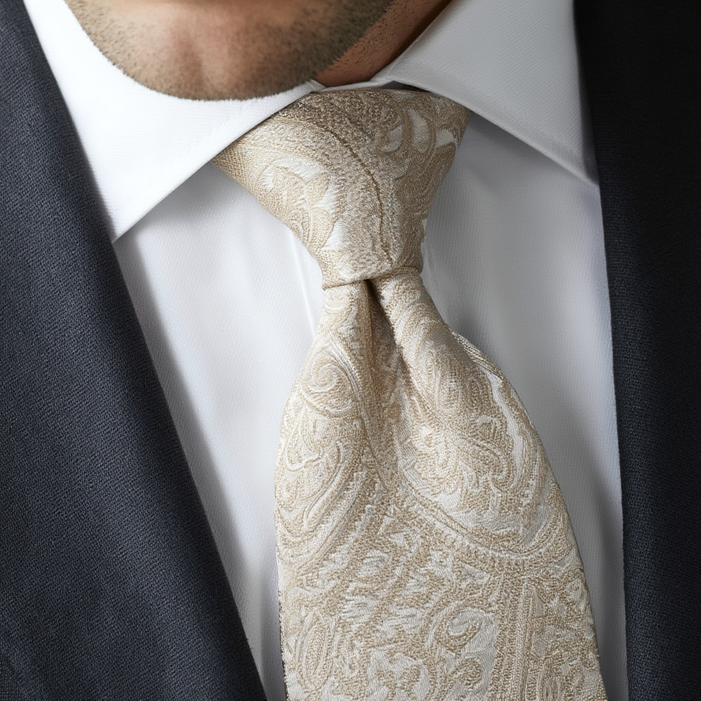 Julien | Élégante Cravate Homme Luxe en Soie Jacquard Champagne 3