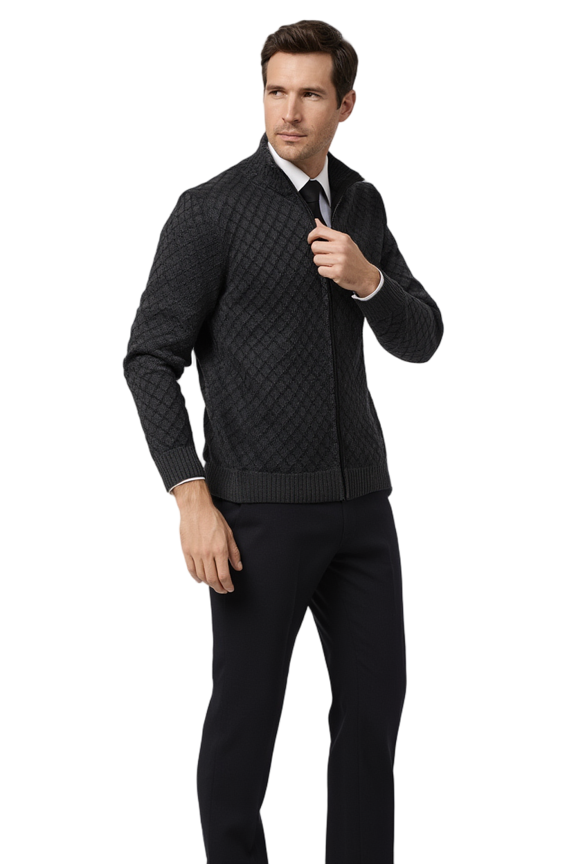 Élégance | Gilet Zippé en Maille pour Homme avec Motif Géométrique | Style Business Casual pour Confort et Modernité 1