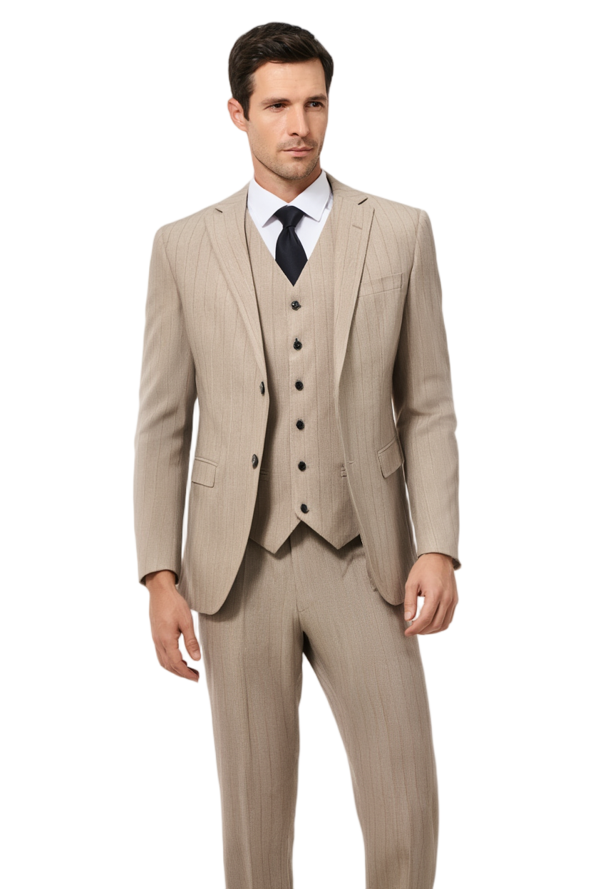 Édition Beige | Costume Trois Pièces avec Blazer Ajusté et Gilet | Élégance Moderne pour Toutes Occasions 1