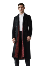 Manteau Hiver Femme Long en Laine avec Doublure Rouge | Élégance Intemporelle pour Automne-Hiver 1