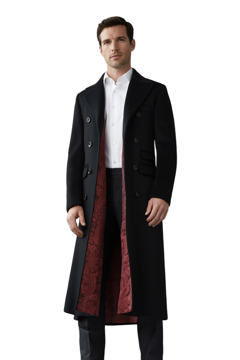 Manteau Hiver Femme Long en Laine avec Doublure Rouge | Élégance Intemporelle pour Automne-Hiver 1
