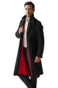 Manteau Long en Laine avec Col en Velours et Doublure Rouge pour Élégance Automnale 1