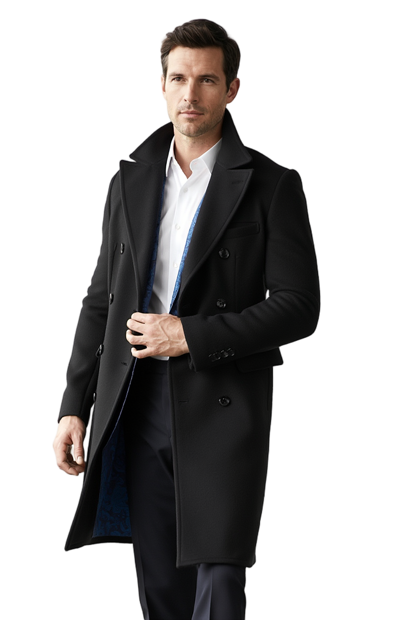 Manteau Long Élégant avec Doublure Bleue pour Style Classique et Confort 1
