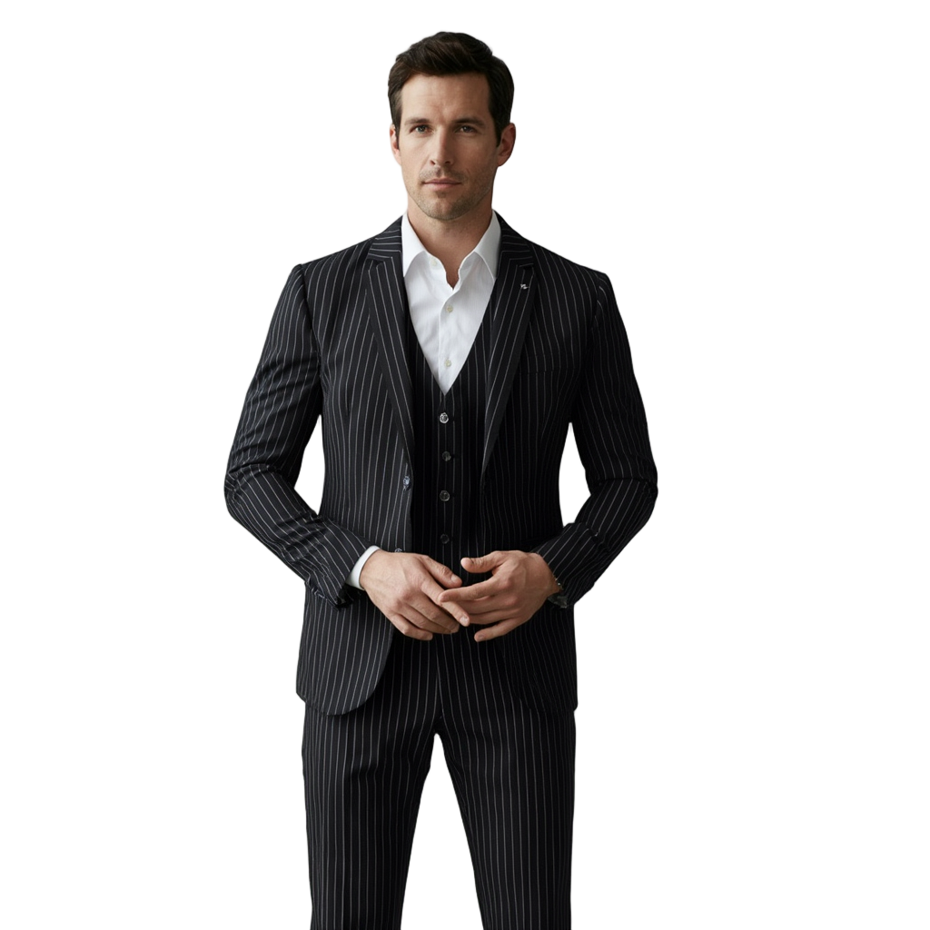 Élégance Formelle | Costume 3 Pièces Homme avec Rayures Craie | Coupe Slim Fit pour Style Raffiné 1