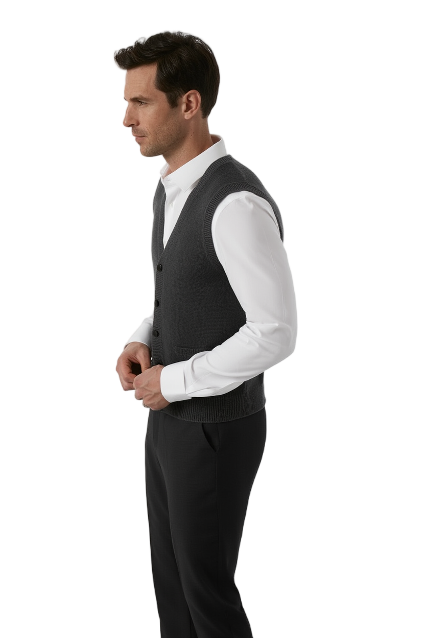 Élégance Masculine | Gilet Ajusté Mi-Saison avec Encolure en V | Polyvalent pour Tenues Chic 3
