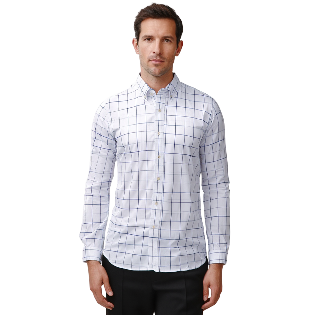 Chemise Homme À Carreaux Oxford Coton, Style Classique, Coupe Droite, Manches Longues, Confort