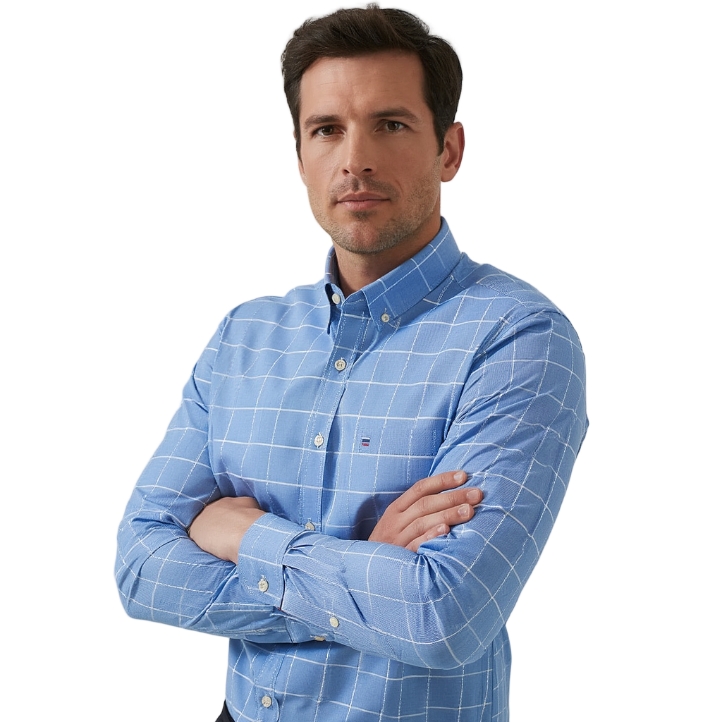 Chemise Homme À Carreaux Oxford Coton, Style Classique, Coupe Droite, Manches Longues, Confort