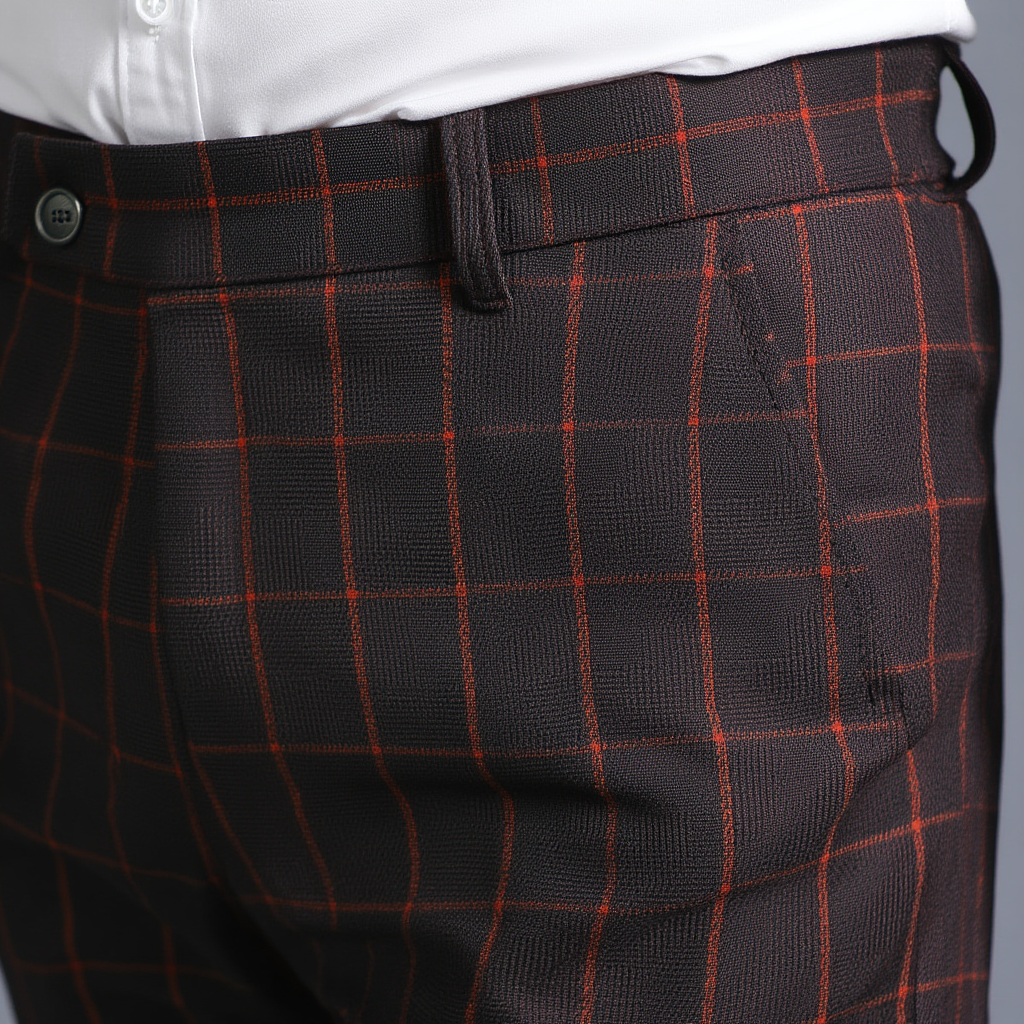 Pantalon Homme Tailleur à Carreaux avec Coupe Ajustée | Élégance Polyvalente pour Professionnels 3