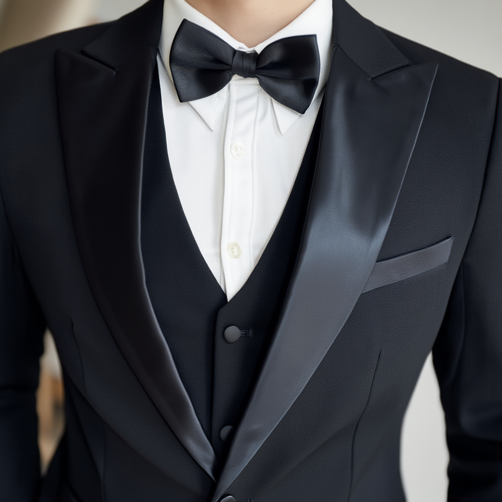 Élégance Noire | Smoking Slim Homme en Laine avec Revers en Satin | Ensemble 3 Pièces pour Mariages 4