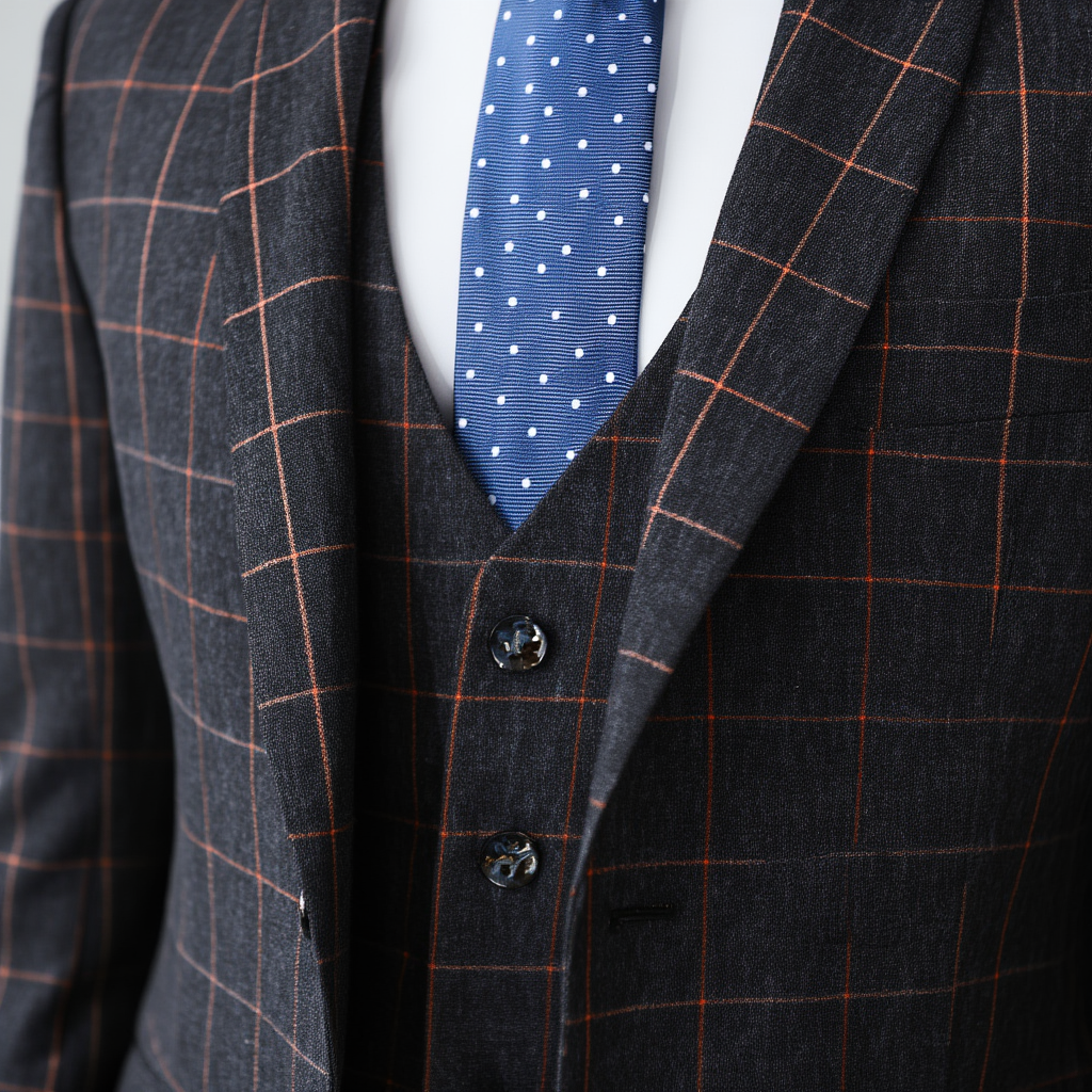 Costume Slim 3 Pièces à Carreaux Bordeaux avec Blazer Ajusté | Élégance pour Événements 4