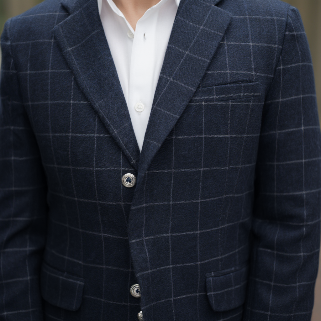 Veste Élégante pour Homme | Veste Carreaux Bleu Marine Ajustée avec Détails Contemporains | Polyvalente pour Bureau et Sorties 5