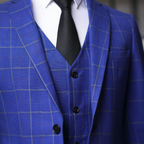 Costume Homme 3 Pièces Slim Fit à Carreaux Marine | Élégance pour Mariage et Événements 5