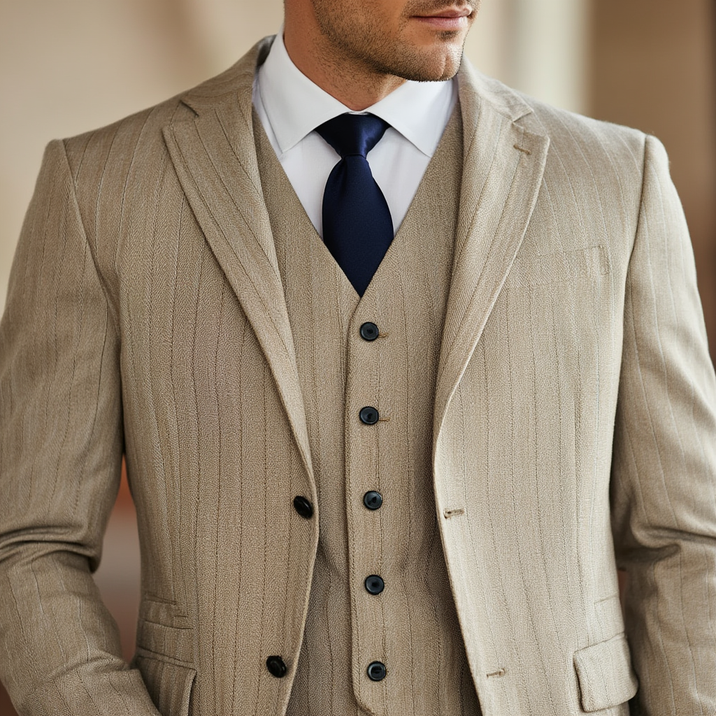 Édition Beige | Costume Trois Pièces avec Blazer Ajusté et Gilet | Élégance Moderne pour Toutes Occasions 6