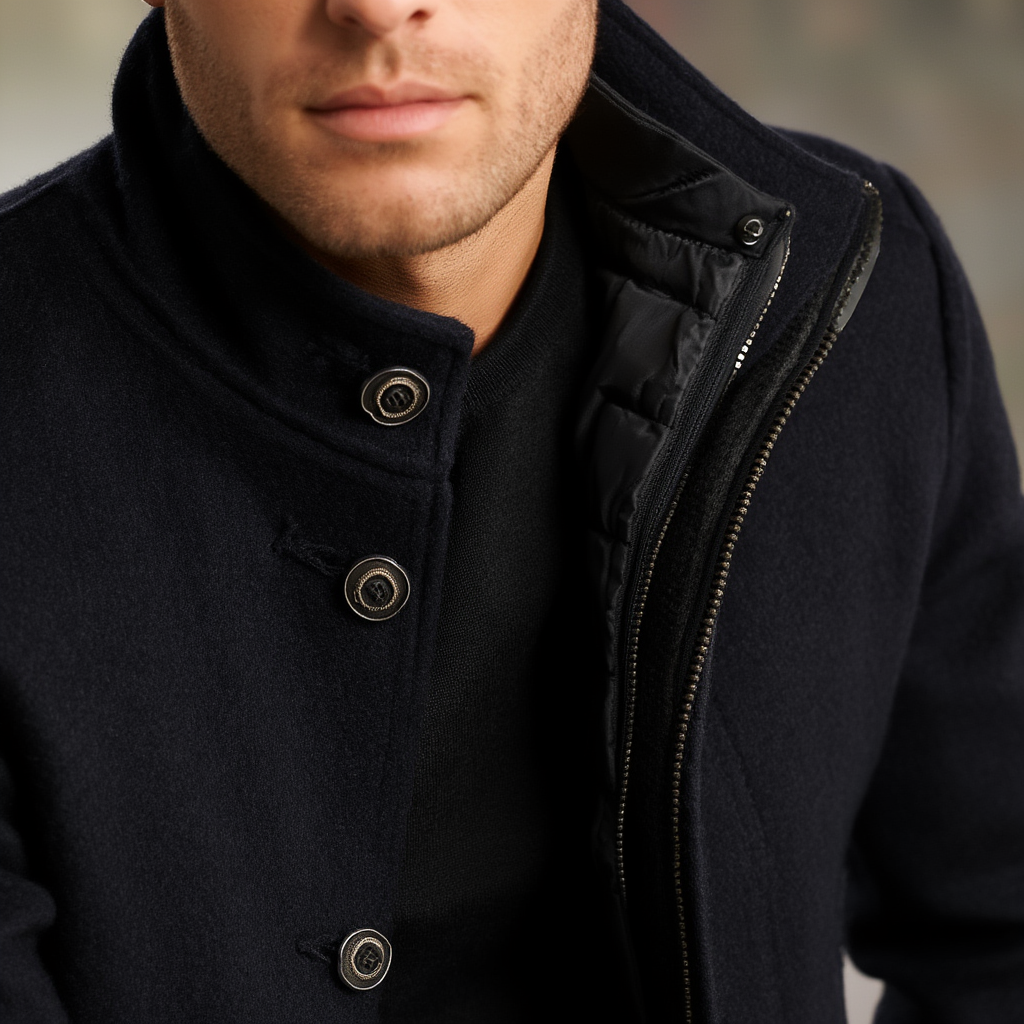 Manteau d'Hiver Homme Zippé avec Col Montant - Élégance et Confort 4