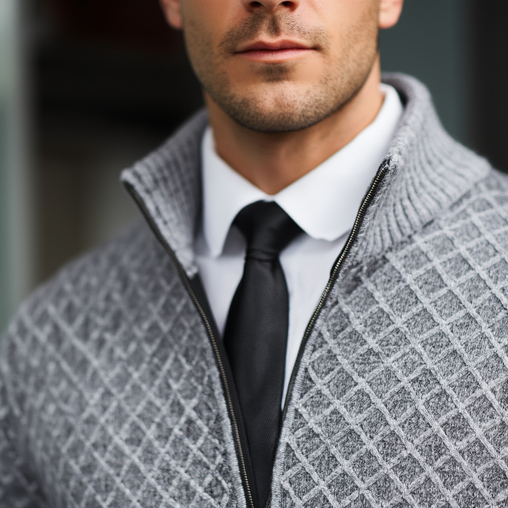 Élégance | Gilet Zippé en Maille pour Homme avec Motif Géométrique | Style Business Casual pour Confort et Modernité 2