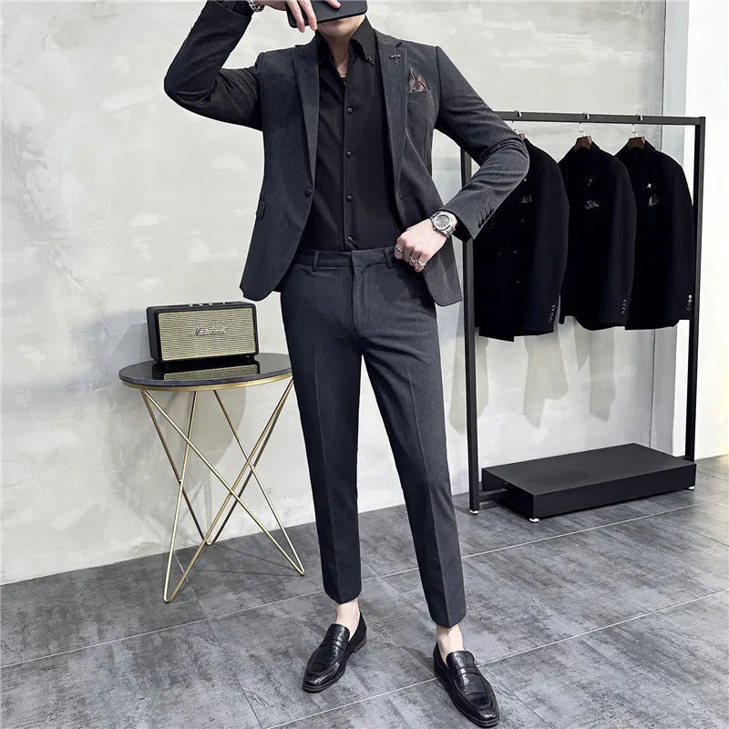 Costume Homme Mariage Slim 2 Pièces en Polyester avec Drapé Fluide | Élégance et Confort pour Événements Formels 8