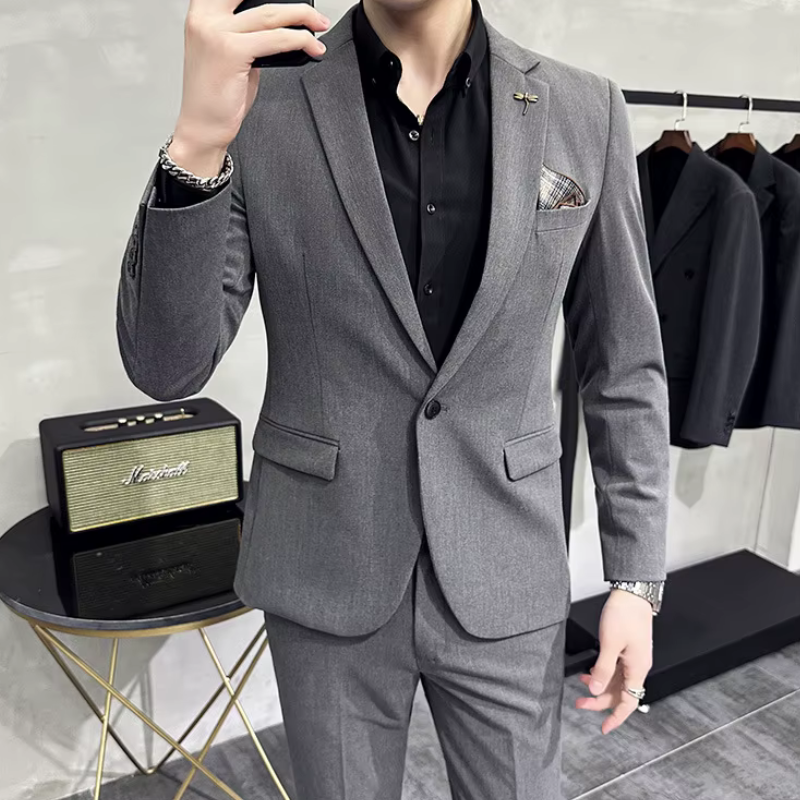 Costume Homme Mariage Slim 2 Pièces en Polyester avec Drapé Fluide | Élégance et Confort pour Événements Formels 11