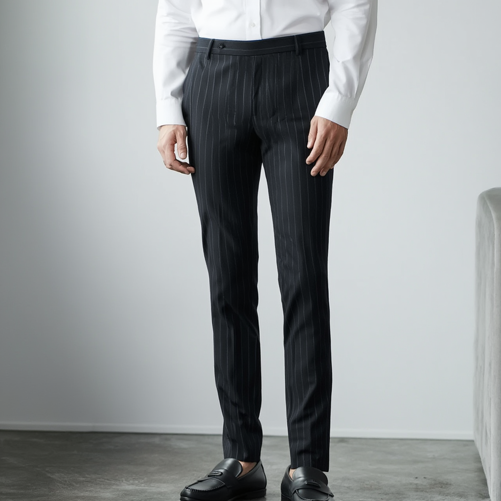 Pantalon Homme Slim Fit avec Rayures Craie - Tissu Confortable pour Élégance Moderne 2