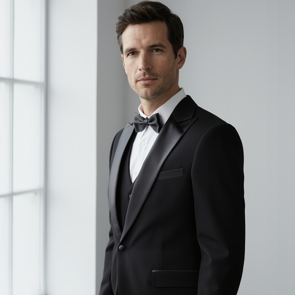 Élégance Noire | Smoking Slim Homme en Laine avec Revers en Satin | Ensemble 3 Pièces pour Mariages 3