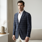 Veste Élégante pour Homme | Veste Carreaux Bleu Marine Ajustée avec Détails Contemporains | Polyvalente pour Bureau et Sorties 4
