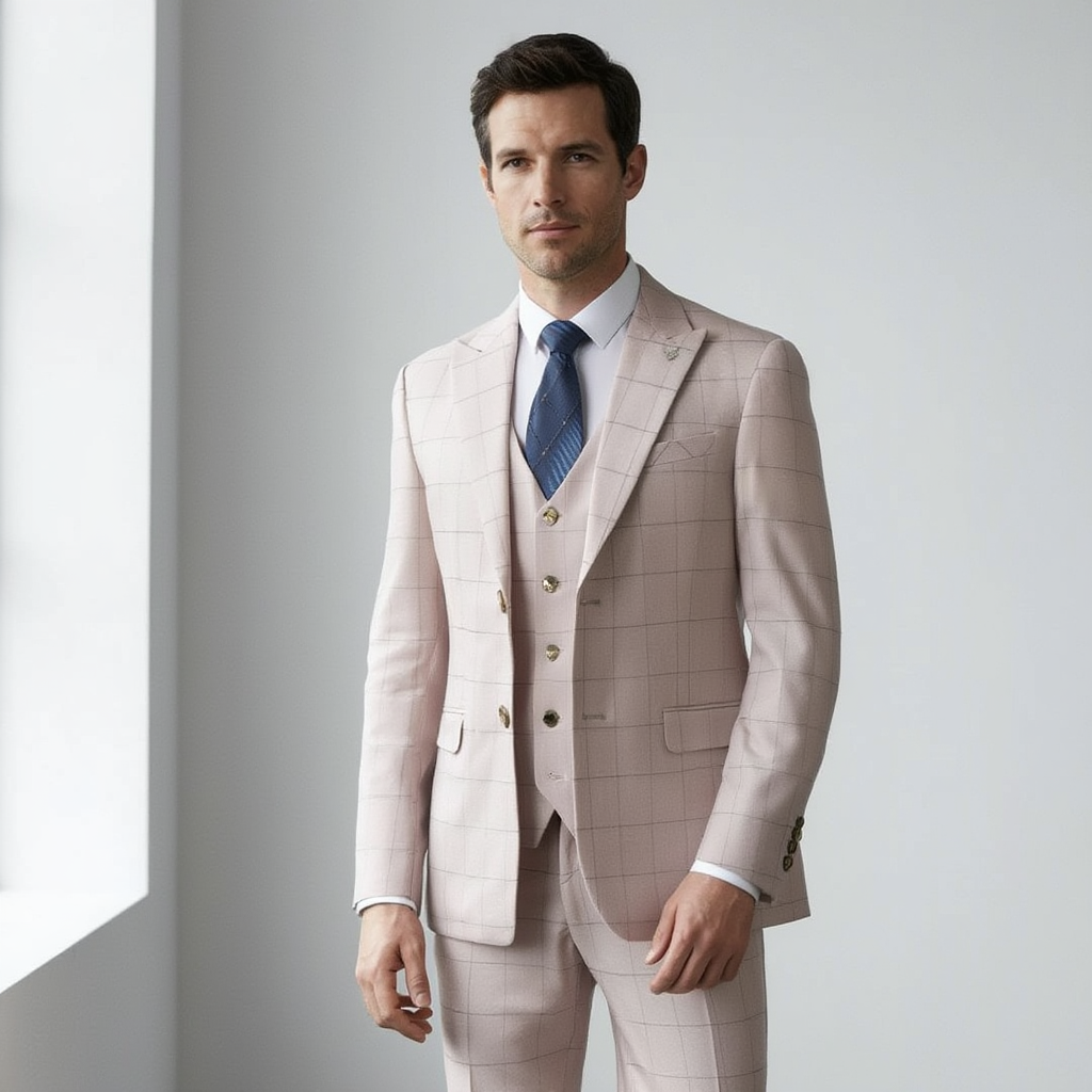 Costume Trois Pièces Classique à Carreaux pour Homme avec Coupe Slim Fit | Élégance Moderne pour Événements Formels 4