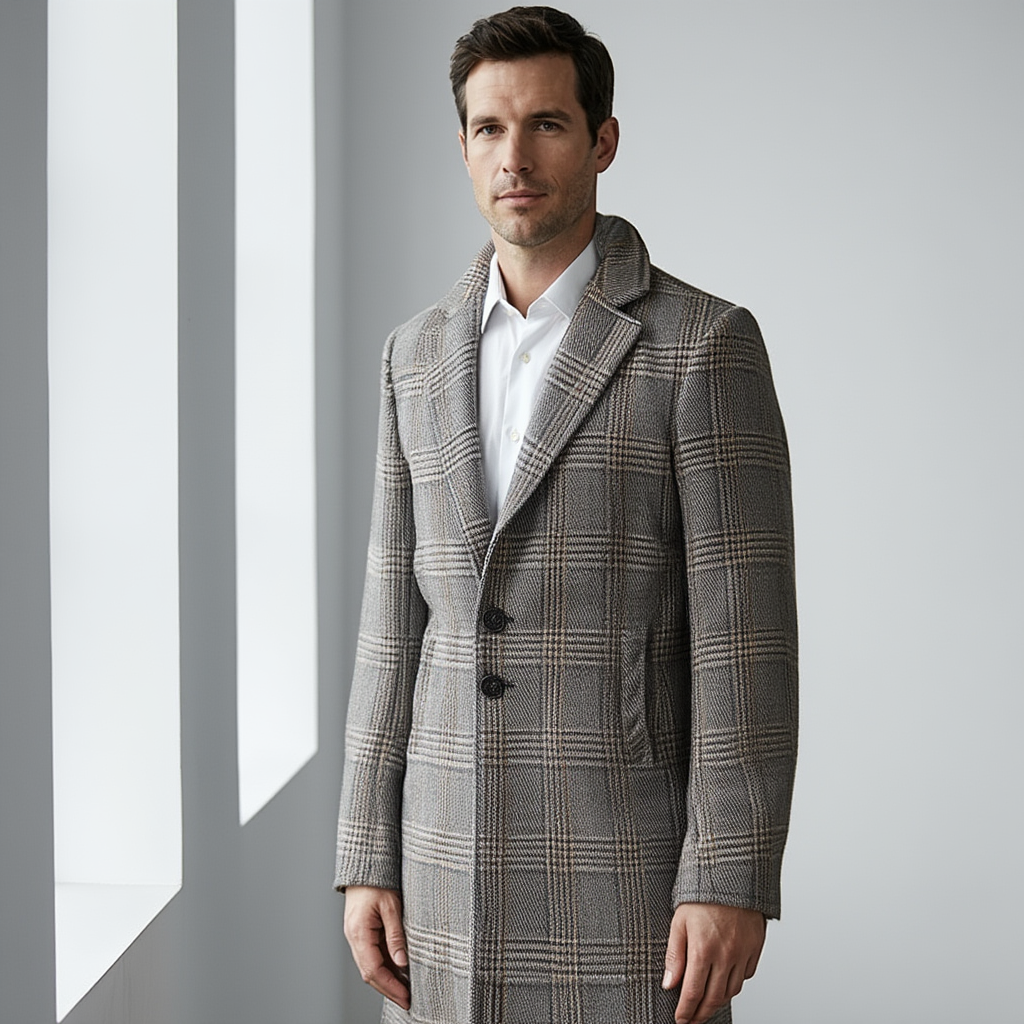 Manteau à Carreaux pour Homme avec Coupe Ajustée | Élégance et Confort pour Automne-Hiver 4
