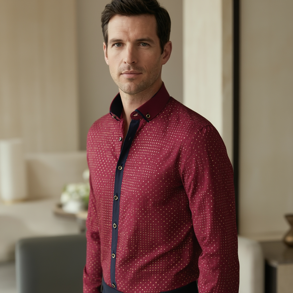 Chemise Homme à Motifs avec Détails Contrastés | Élégance et Confort pour le Bureau 2