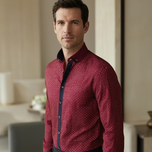 Chemise Homme à Motifs avec Détails Contrastés | Élégance et Confort pour le Bureau 2