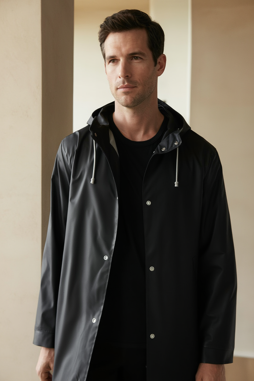 Trench Minimaliste | Imperméable Long avec Capuche Intégrée | Élégance Urbaine pour Mi-Saison 3
