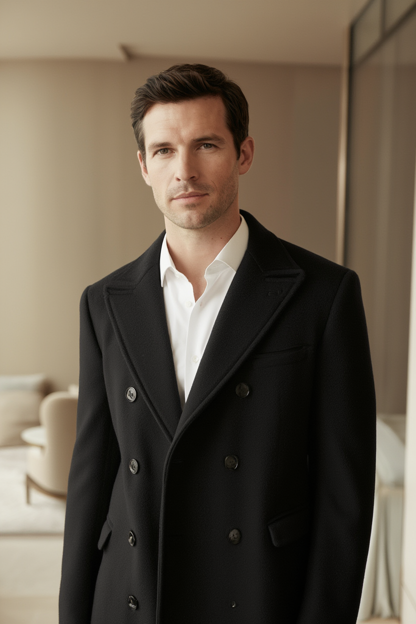 Manteau Long Élégant avec Doublure Bleue pour Style Classique et Confort 3