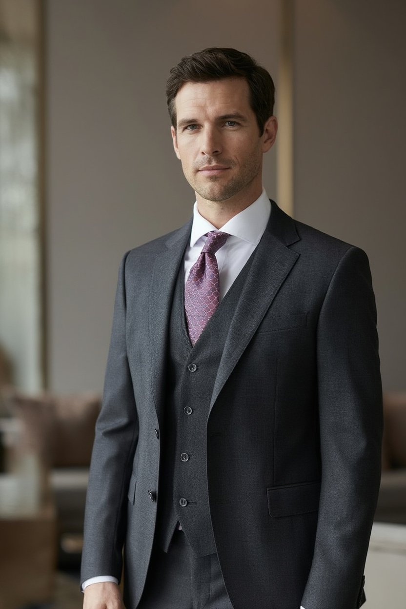 Costume 3 Pièces Homme | Blazer Ajusté avec Gilet pour Mariage et Événements Formels 2