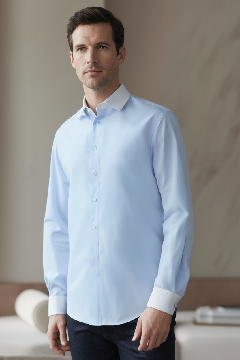 Élégance Masculine | Chemise en Coton Bleu et Blanc avec Col Classique | Polyvalente pour Toutes Occasions 2
