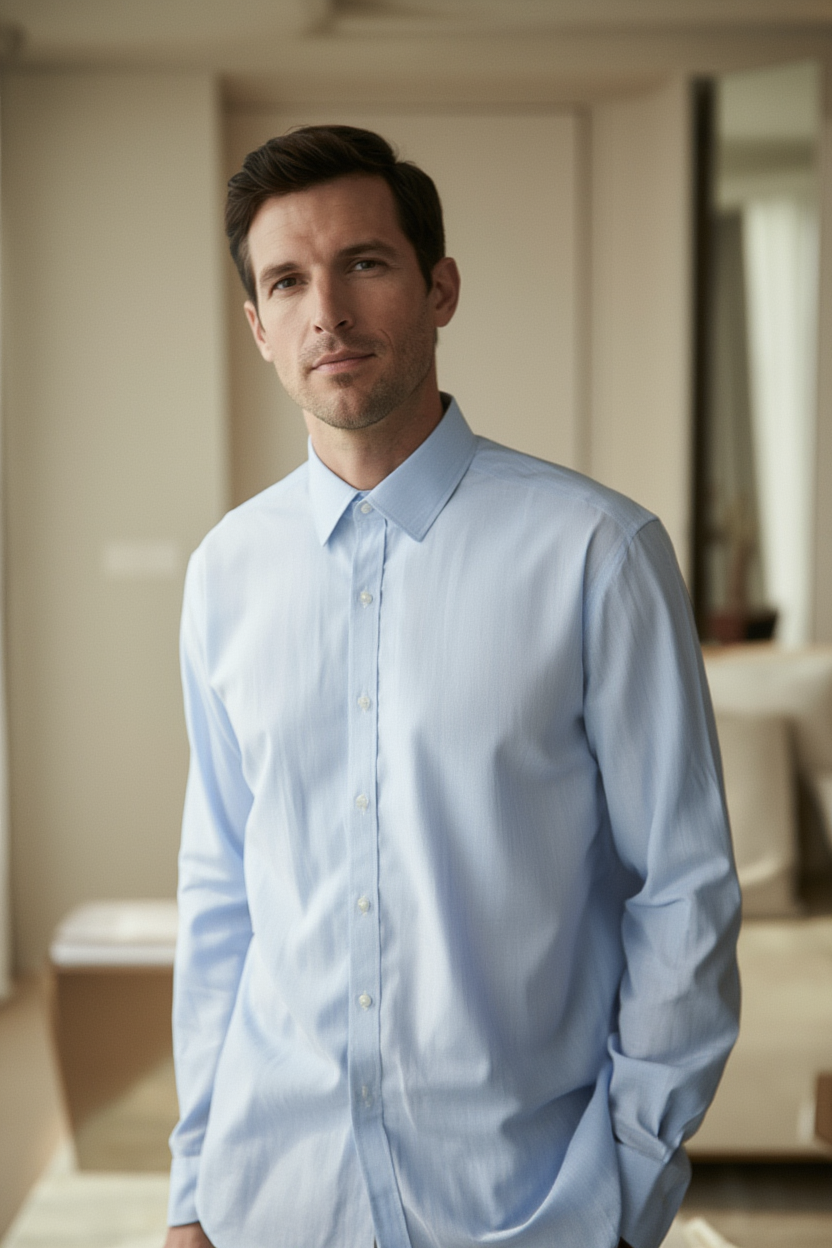 Élégance Classique | Chemise en Coton Bleu pour Homme avec Finitions Soignées | Style Polyvalent pour Toutes Occasions 2
