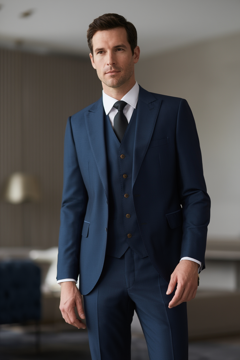 Ensemble Costume Trois Pièces Élégant avec Blazer Ajusté et Gilet pour Hommes 3