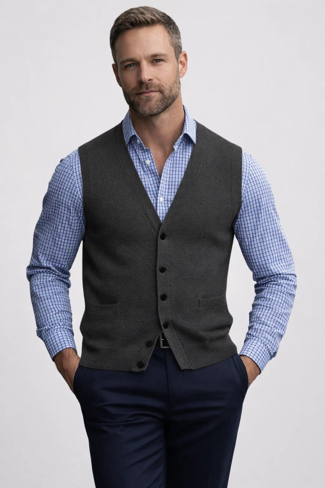 Élégance Masculine | Gilet Ajusté Mi-Saison avec Encolure en V | Polyvalent pour Tenues Chic 4